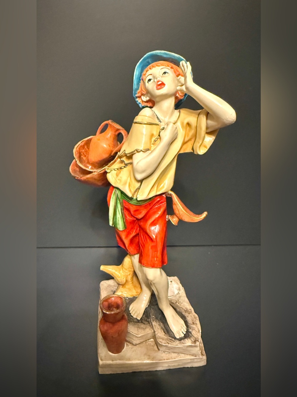 Vintage Simonelli #935 Italian Boy w Pottery Jugs Figurine Hand Painted 8.5”
